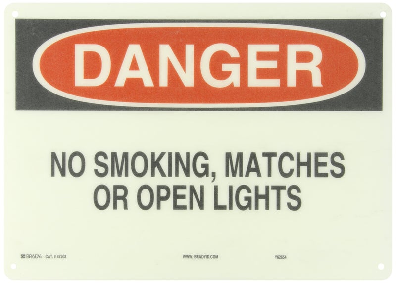 Brady 47203 14" Width x 10" Height B-120 Premium Fiberglass, Black and Red on White Sign, Header "Danger", Legend "No Smoking Matches Or Open Lights" - Image 2