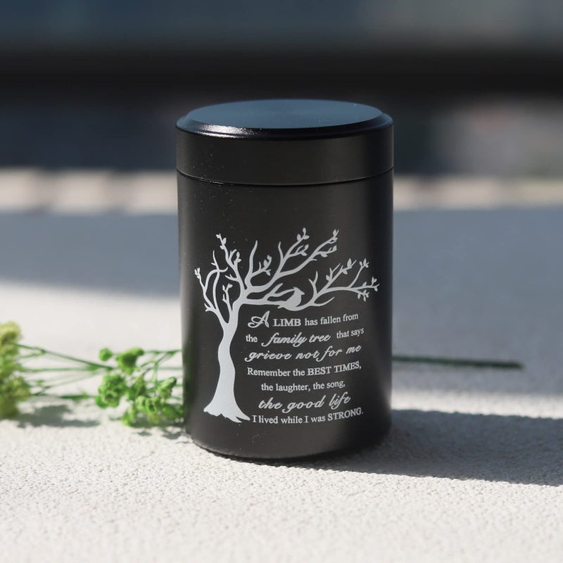 DAIFFUNE Small Urns For Ashes - Set Of 4 2.7 Inch Aluminium Mini Urns Cremation Urns For Human/Pet Ashes Ashes Holder Small Keepsake Urns-A Limb Has Fallen From The Family Tree Black - Image 2
