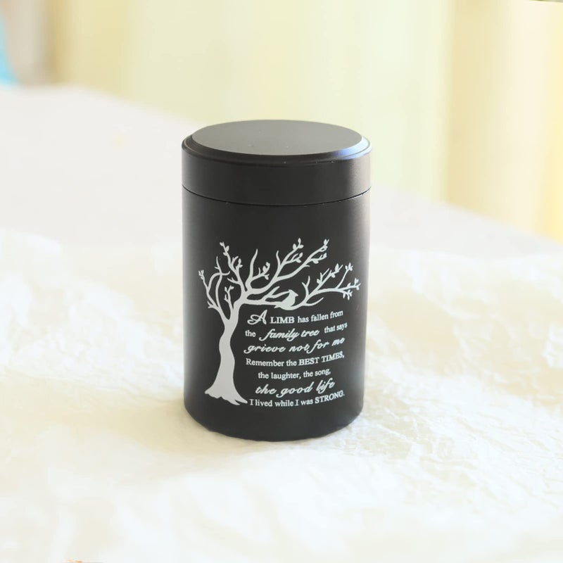 DAIFFUNE Small Urns For Ashes - Set Of 4 2.7 Inch Aluminium Mini Urns Cremation Urns For Human/Pet Ashes Ashes Holder Small Keepsake Urns-A Limb Has Fallen From The Family Tree Black - Image 5