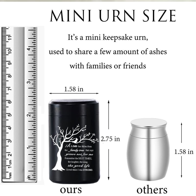 DAIFFUNE Small Urns For Ashes - Set Of 4 2.7 Inch Aluminium Mini Urns Cremation Urns For Human/Pet Ashes Ashes Holder Small Keepsake Urns-A Limb Has Fallen From The Family Tree Black - Image 4