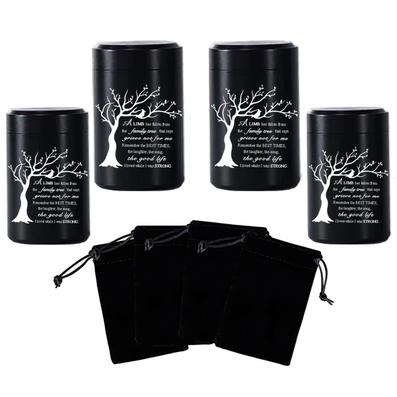 DAIFFUNE Small Urns For Ashes - Set Of 4 2.7 Inch Aluminium Mini Urns Cremation Urns For Human/Pet Ashes Ashes Holder Small Keepsake Urns-A Limb Has Fallen From The Family Tree Black - Image 1