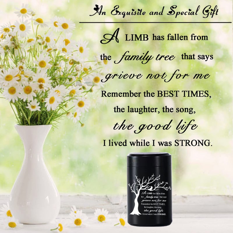 DAIFFUNE Small Urns For Ashes - Set Of 4 2.7 Inch Aluminium Mini Urns Cremation Urns For Human/Pet Ashes Ashes Holder Small Keepsake Urns-A Limb Has Fallen From The Family Tree Black - Image 3