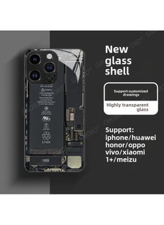 Circuit Board Phone Case For 13 14promax Creative 12 Cool 15 Model Glass Case Funny Digital Computer IPhone Protective Cover-Color:High Permeability Glass Shell-Graphite Black -1041-Applicable Model