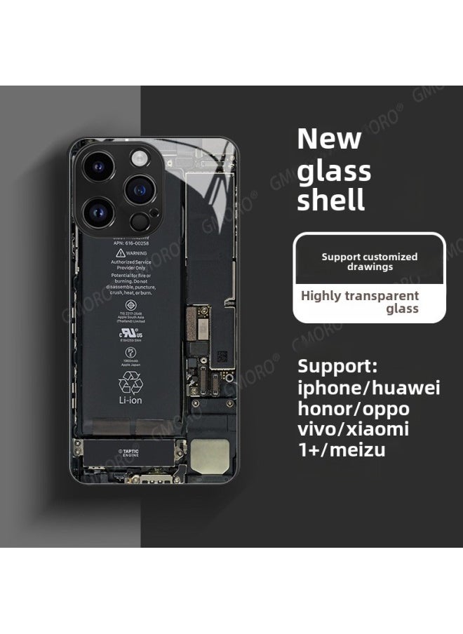 Generic - Circuit Board Phone Case For 13 14promax Creative 12 Cool 15 Model Glass Case Funny Digital Computer IPhone Protective Cover-Color:High Permeability Glass Shell-Graphite Black -1041-Applicable Model - Image 1