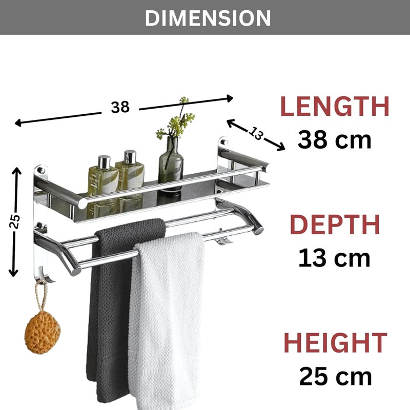 Gloxy Bathroom Accessories Set Towel Rack for Bathroom 15 Inch - Bathroom Towel Hanger for Wall - Towel Stand for Bathroom - Towel Holder in Bathroom, Kithcen, Hotels, Etc.(Chrome Finish 1pc) - Image 2