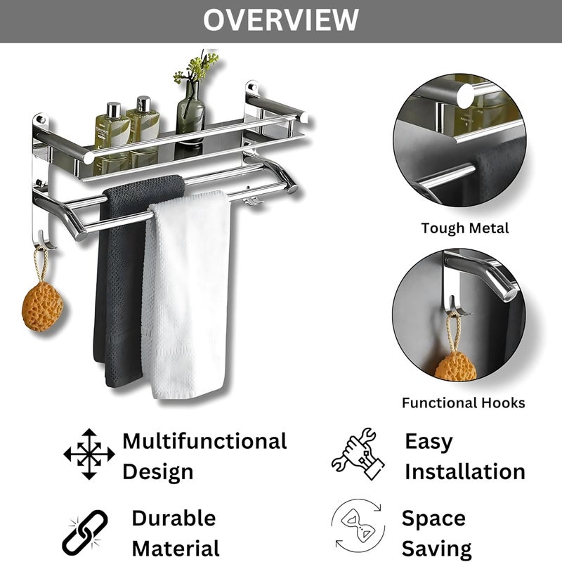 Gloxy Bathroom Accessories Set Towel Rack for Bathroom 15 Inch - Bathroom Towel Hanger for Wall - Towel Stand for Bathroom - Towel Holder in Bathroom, Kithcen, Hotels, Etc.(Chrome Finish 1pc) - Image 3