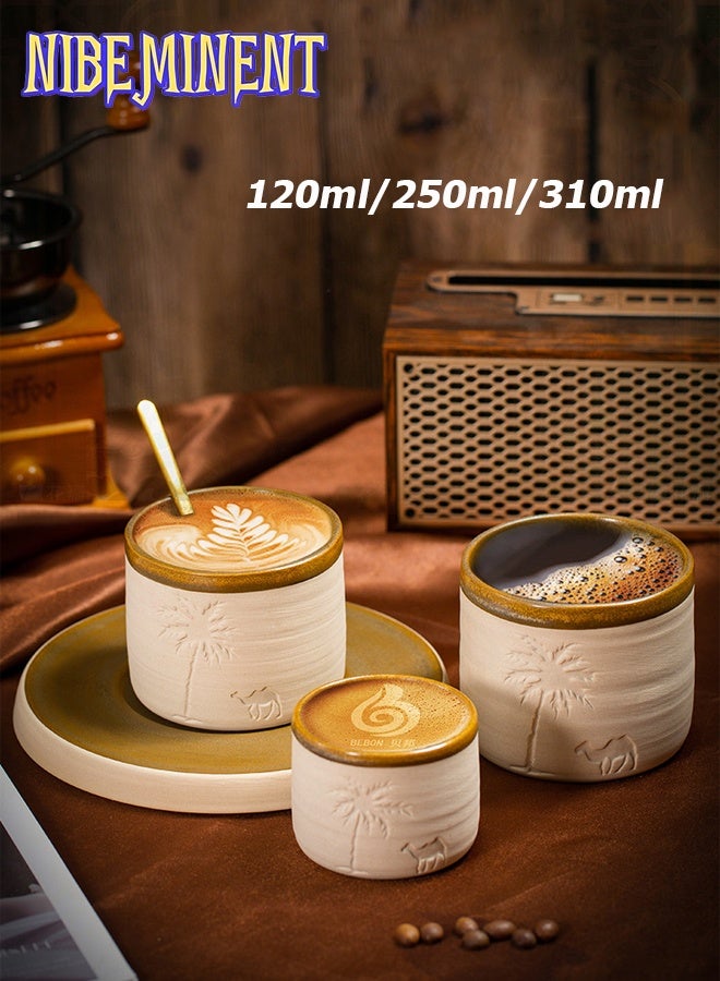 NIBEMINENT 1 Pcs Desert Camel & Palm Tree Ceramic Coffee Mug with Saucer - Reusable, Hand-Wash Only, Ideal for Family Gatherings & Special Occasions, Desert-Themed Gift, Desert Coffee Mug | Desert Theme Decor | Durable Ceramic Mug, Coffee Mug, 120ml  - Image 2