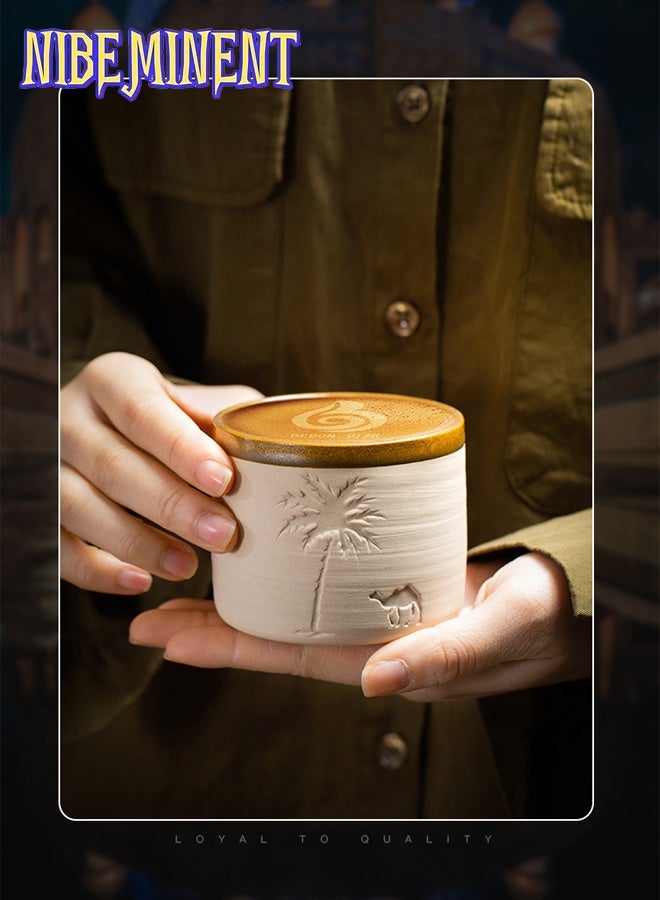NIBEMINENT 1 Pcs Desert Camel & Palm Tree Ceramic Coffee Mug with Saucer - Reusable, Hand-Wash Only, Ideal for Family Gatherings & Special Occasions, Desert-Themed Gift, Desert Coffee Mug | Desert Theme Decor | Durable Ceramic Mug, Coffee Mug, 120ml  - Image 3