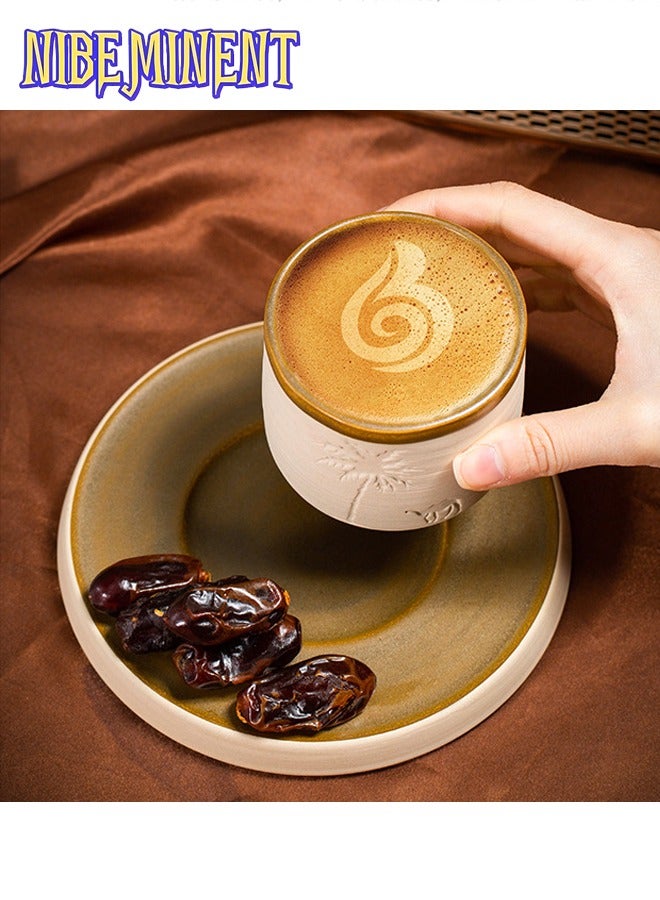 NIBEMINENT 1 Pcs Desert Camel & Palm Tree Ceramic Coffee Mug with Saucer - Reusable, Hand-Wash Only, Ideal for Family Gatherings & Special Occasions, Desert-Themed Gift, Desert Coffee Mug | Desert Theme Decor | Durable Ceramic Mug, Coffee Mug, 120ml  - Image 1