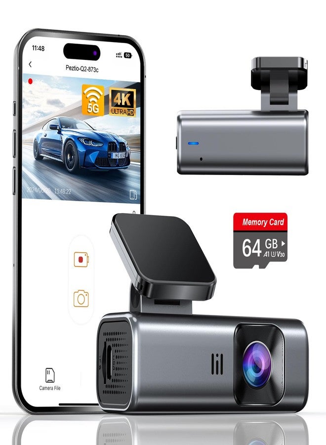 galphi 4K Dash Cam Front, Built-in 5G WiFi, 64GB Card Included, Dash Camera for Cars, Mini Dashcam with Super Night Vision, Loop Recording, G-Sensor, 24 Hours Parking Monitor, Support 256GB Max - Image 1