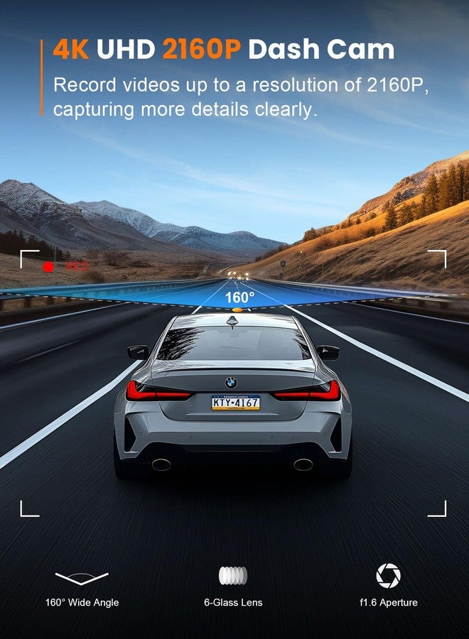 galphi 4K Dash Cam Front, Built-in 5G WiFi, 64GB Card Included, Dash Camera for Cars, Mini Dashcam with Super Night Vision, Loop Recording, G-Sensor, 24 Hours Parking Monitor, Support 256GB Max - Image 3