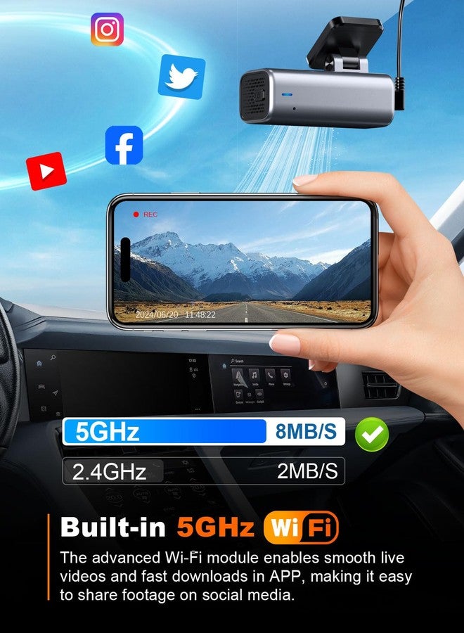 galphi 4K Dash Cam Front, Built-in 5G WiFi, 64GB Card Included, Dash Camera for Cars, Mini Dashcam with Super Night Vision, Loop Recording, G-Sensor, 24 Hours Parking Monitor, Support 256GB Max - Image 4