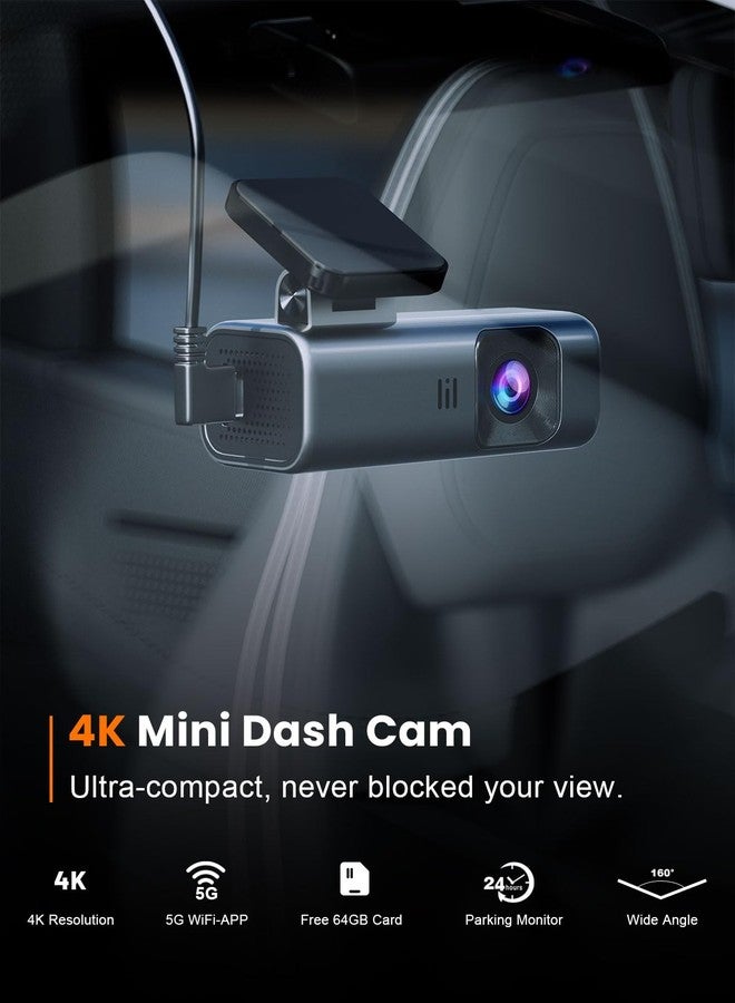 galphi 4K Dash Cam Front, Built-in 5G WiFi, 64GB Card Included, Dash Camera for Cars, Mini Dashcam with Super Night Vision, Loop Recording, G-Sensor, 24 Hours Parking Monitor, Support 256GB Max - Image 2