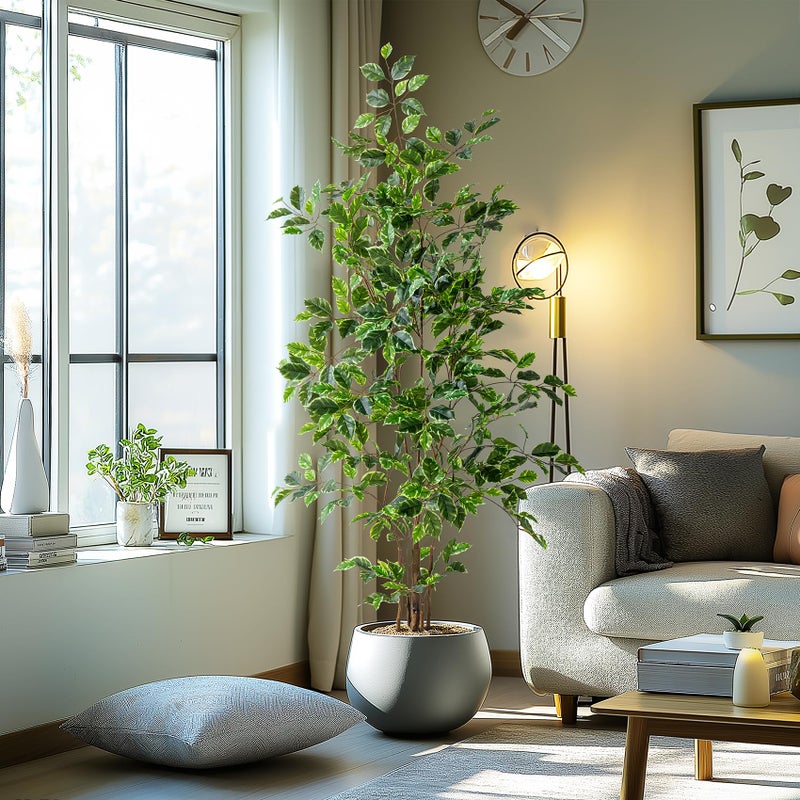 Bailikang Artificial Ficus Tree Indoor 5ft, Large Potted Faux Tree with Realistic Silk Leaves & Trunk for Home Office, Living Room Corner Decor - Image 5