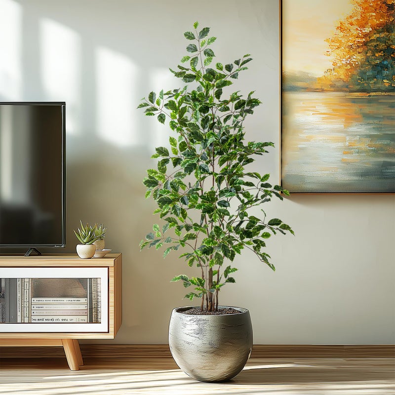 Bailikang Artificial Ficus Tree Indoor 5ft, Large Potted Faux Tree with Realistic Silk Leaves & Trunk for Home Office, Living Room Corner Decor - Image 4