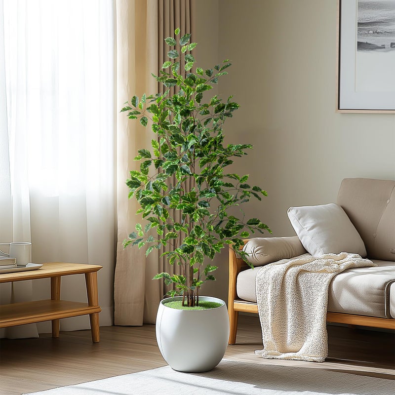 Bailikang Artificial Ficus Tree Indoor 5ft, Large Potted Faux Tree with Realistic Silk Leaves & Trunk for Home Office, Living Room Corner Decor - Image 2