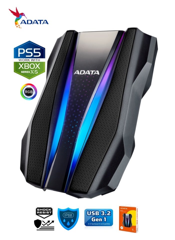 ADATA - HD770G RGB 1TB External HDD Portable Hard Drive for PS5 XBOX Gaming Waterproof and Dustproof | Black - Image 1