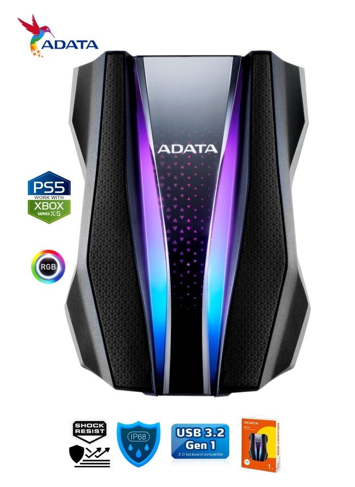 ADATA HD770G RGB 1TB External HDD Portable Hard Drive for PS5 XBOX Gaming Waterproof and Dustproof | Black  - Image 5