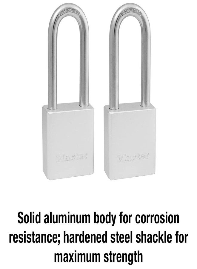 Master Lock Heavy Duty Solid Aluminum Padlock, Key Retaining Lock for Outdoor Use, 2in. Extended Shackle, Keyed Alike Padlocks, 2 Pack, 570TLH Silver - Image 3