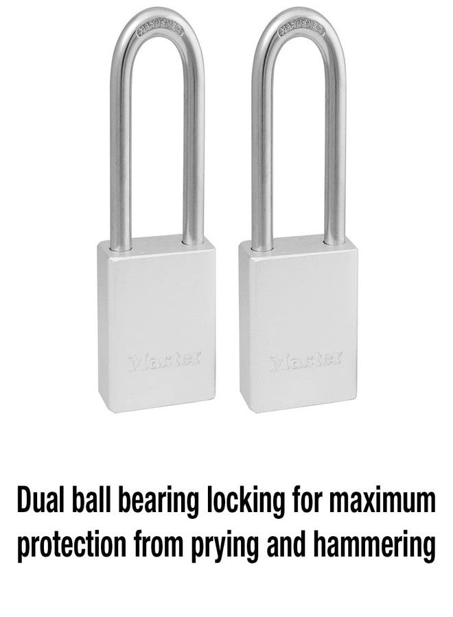 Master Lock Heavy Duty Solid Aluminum Padlock, Key Retaining Lock for Outdoor Use, 2in. Extended Shackle, Keyed Alike Padlocks, 2 Pack, 570TLH Silver - Image 4