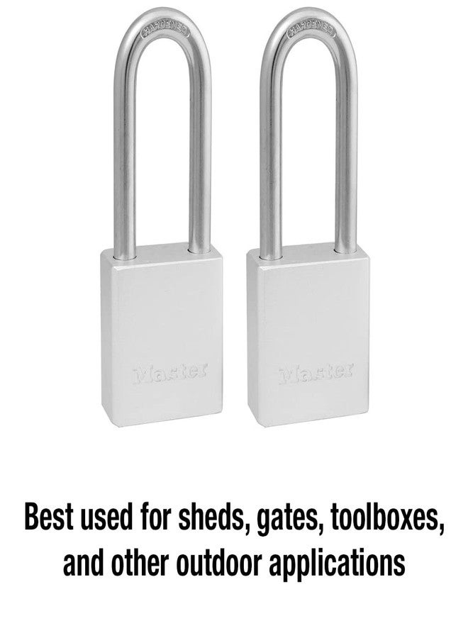 Master Lock Heavy Duty Solid Aluminum Padlock, Key Retaining Lock for Outdoor Use, 2in. Extended Shackle, Keyed Alike Padlocks, 2 Pack, 570TLH Silver - Image 2