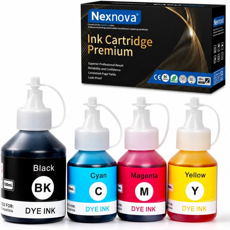 NexNova حبر BT6000 BT5000 لطابعات Brother Ink Tank 4-Color (أسود، أزرق، وردي، أصفر) إعادة تعبئة لطرازات DCP - T300 T500W T700W T310 T510W T710W MFC - T800W T810W T910W T4500DW - Image 1