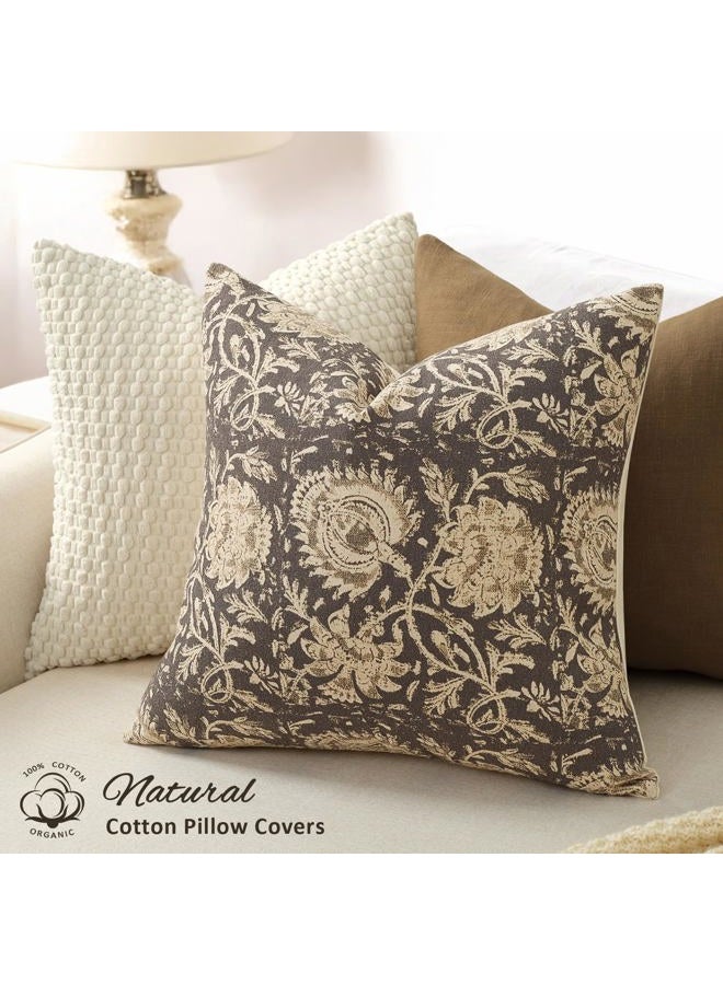 DKwizme Vintage Floral Print Throw Pillow Covers 20x20 Set of 2 Neutral Modern Farmhouse Pillowcases Accent Decorative Cushion Covers Boho Home Decor for Couch Sofa Chair Bed Living Room, Rustic Gray - Image 2