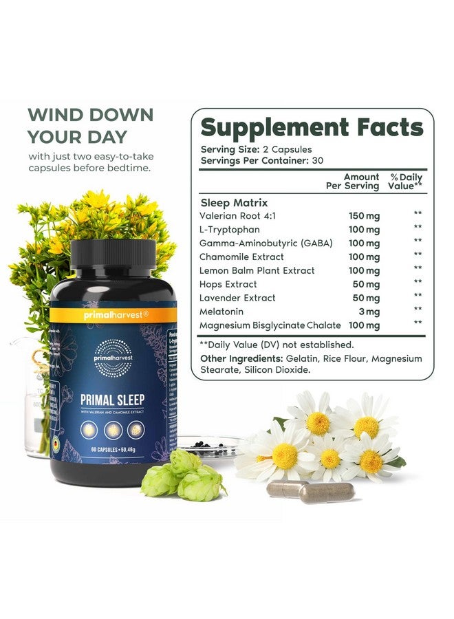 Primal Harvest 2 Pack, Primal Sleep, 120 Capsules with Valerian Root, L-Tryptophan, GABA, Chamomile, and Melatonin 3mg - Image 3