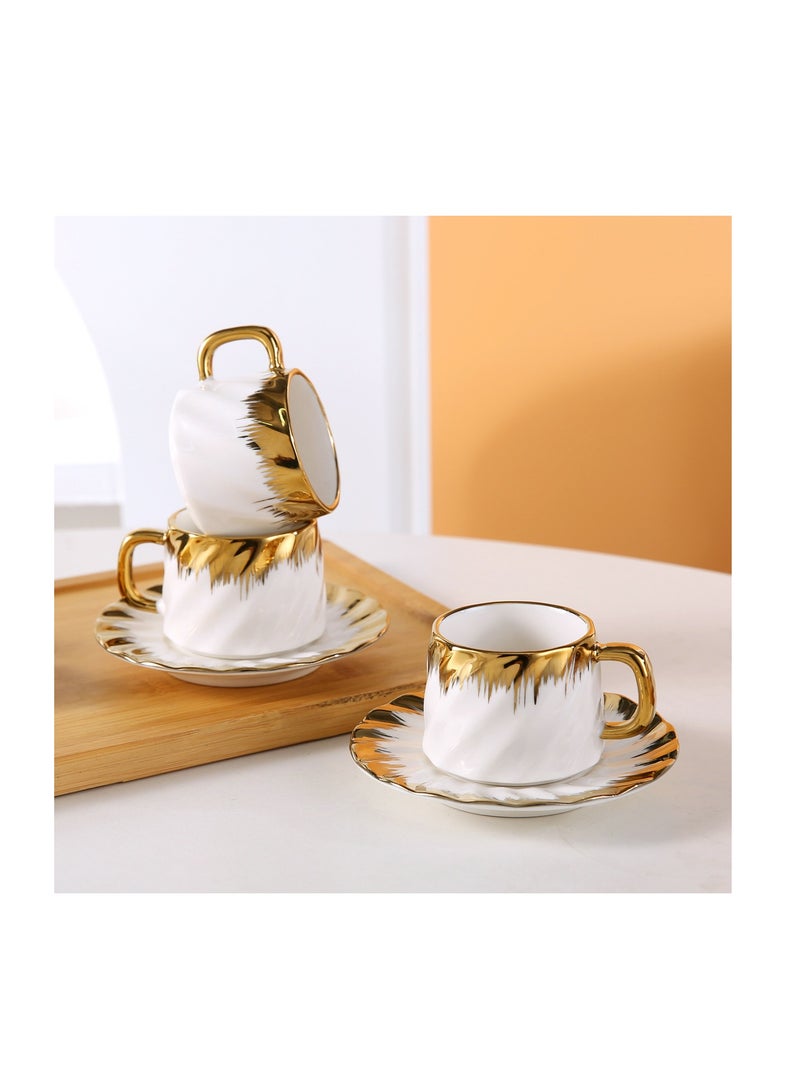 OASIS-TH 6 Sets Of Luxury Porcelain Turkish Coffee Cup Set  Elegant Gold-Plated Design  Modern Espresso Cup Set for Home Gift Premium Ceramic Tea Cups for Arabic White and Gold Design - Image 3
