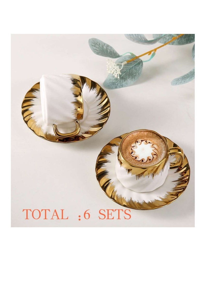 OASIS-TH 6 Sets Of Luxury Porcelain Turkish Coffee Cup Set  Elegant Gold-Plated Design  Modern Espresso Cup Set for Home Gift Premium Ceramic Tea Cups for Arabic White and Gold Design - Image 2