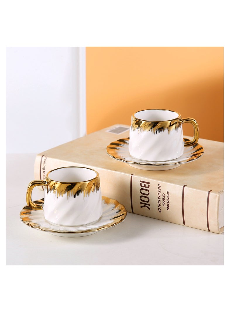 OASIS-TH 6 Sets Of Luxury Porcelain Turkish Coffee Cup Set  Elegant Gold-Plated Design  Modern Espresso Cup Set for Home Gift Premium Ceramic Tea Cups for Arabic White and Gold Design - Image 4
