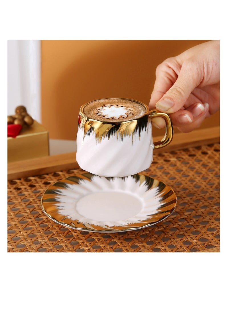 OASIS-TH 6 Sets Of Luxury Porcelain Turkish Coffee Cup Set  Elegant Gold-Plated Design  Modern Espresso Cup Set for Home Gift Premium Ceramic Tea Cups for Arabic White and Gold Design - Image 5