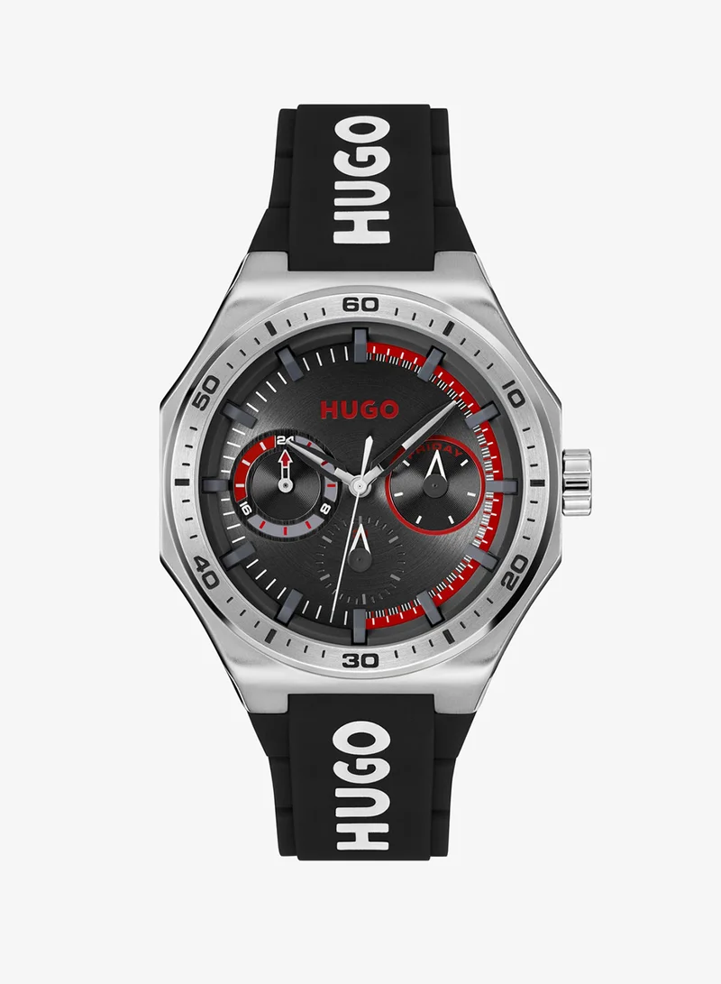 HUGO #Grail Sport Collection Analog Multifunction Quartz Watch For Men With Black Silicone Bracelet - 1530397