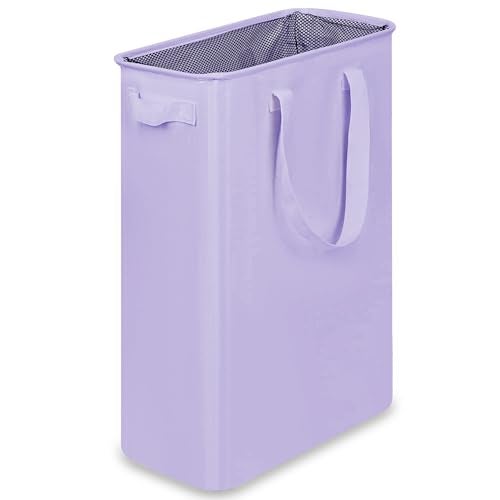 efluky Slim Laundry Basket Narrow Laundry Hamper with Handles Collapsible Dirty Clothes Hamper Tall Laundry Bin for Laundry Room Dorm and Bedroom 127 Gallons48L Light Purple - Image 1