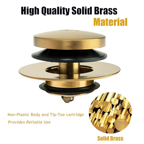 Artiwell Universal Tip Toe Bath Drain Stopper and Cover, Bathtub Drain Stopper, Replaces Lift and Turn, Tip-Toe and Trip Lever Drains for Tub, EZ Installation and Clearing (Brushed Gold) - Image 5
