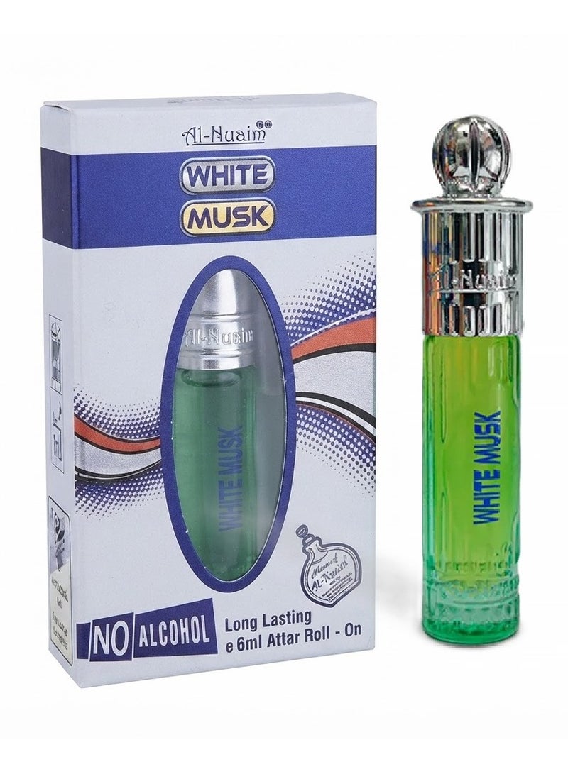 Al Nuaim Al-Nuaim White Musk Attar Roll On Perfume Oil 6ml | Alcohol Free Concentrated Ittar for Men & Women | Long Lasting Premium White Musk Arabic Fragrance | Pocket Size Roll-On Attar - Image 1