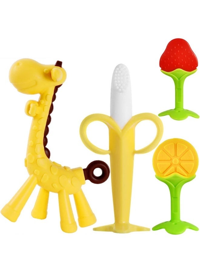 ECVV 4 Pack Baby Teething Toys Set Silicone Fruit Shape Giraffe Baby Teethers BPA Free Soothe Babies Gums for Babies Infants Toddlers Boys & Girls - Image 2