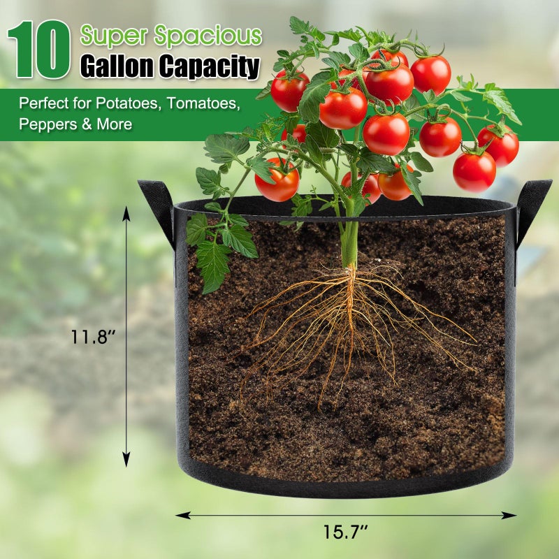 FEED GARDEN 10 Gallon Grow Bags 4 Pack â€“ 300G Thickened Fabric Plant Pots with Reinforced Handles, Breathable Drainage Planters for Vegetables, Tomatoes, Herbs, Indoor & Outdoor Gardening - Image 2