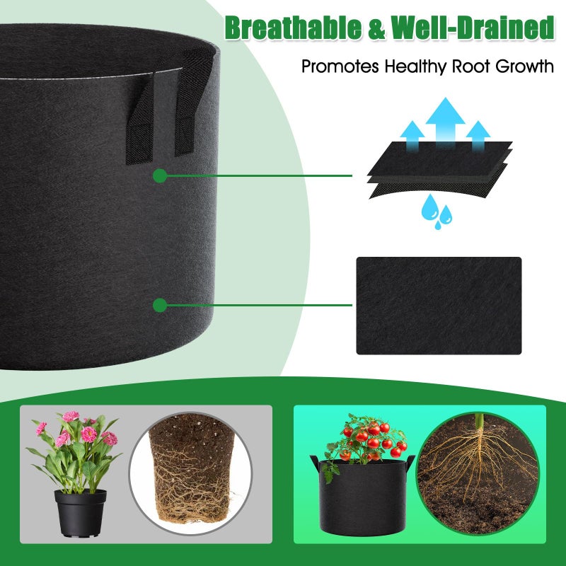 FEED GARDEN 10 Gallon Grow Bags 4 Pack â€“ 300G Thickened Fabric Plant Pots with Reinforced Handles, Breathable Drainage Planters for Vegetables, Tomatoes, Herbs, Indoor & Outdoor Gardening - Image 3
