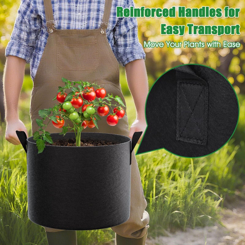 FEED GARDEN 10 Gallon Grow Bags 4 Pack â€“ 300G Thickened Fabric Plant Pots with Reinforced Handles, Breathable Drainage Planters for Vegetables, Tomatoes, Herbs, Indoor & Outdoor Gardening - Image 4