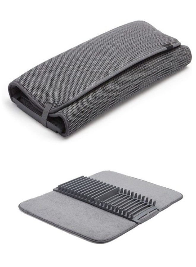 هومستر 2-إن -1 تجفيف المطبخ الرمادي الممتاز ثنيات مطبخ ألياف دقيقة فائقة الامتصاص مجاري مصفاة قابلة للطي ومطوية تصميم قابلة للفصل تجفيف سريع وقابل للماء قاعدة دعامة غير انزلاقية لمقاومة الثبات مثاليّة للصحن/الأكواب/الأواني أربطة منظم موفرة للمساحة على سطح الطاولة يجب أن يكون لها ملحق المطبخ - Image 1