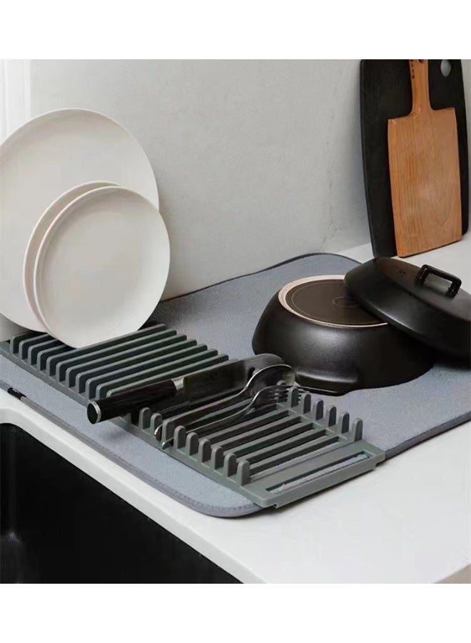 هومستر 2-إن -1 تجفيف المطبخ الرمادي الممتاز ثنيات مطبخ ألياف دقيقة فائقة الامتصاص مجاري مصفاة قابلة للطي ومطوية تصميم قابلة للفصل تجفيف سريع وقابل للماء قاعدة دعامة غير انزلاقية لمقاومة الثبات مثاليّة للصحن/الأكواب/الأواني أربطة منظم موفرة للمساحة على سطح الطاولة يجب أن يكون لها ملحق المطبخ - Image 2