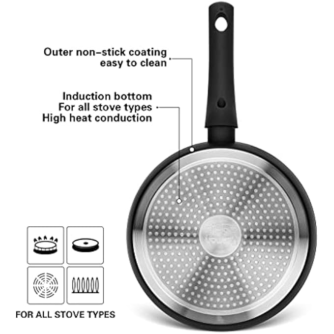 فيسمان مقلاة عميقة من الألومنيوم، مقاس 26 سم، مقلاة غير لاصقة، عمق 65 سم، سلسلة مونيك، قاعدة حثية، متوافقة مع جميع مواقد الطهي، مقبض باكليت ناعم الملمس للقلي العميق والتشويح. - Image 4