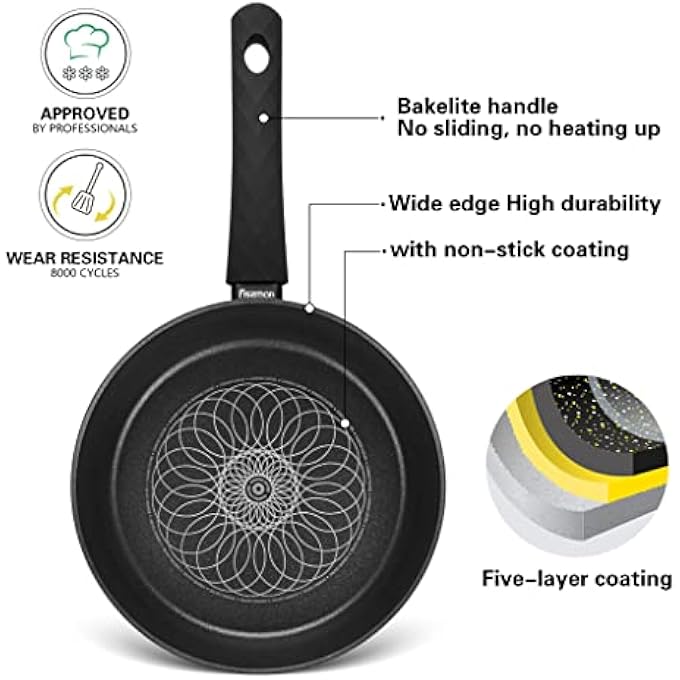 فيسمان مقلاة عميقة من الألومنيوم، مقاس 26 سم، مقلاة غير لاصقة، عمق 65 سم، سلسلة مونيك، قاعدة حثية، متوافقة مع جميع مواقد الطهي، مقبض باكليت ناعم الملمس للقلي العميق والتشويح. - Image 3