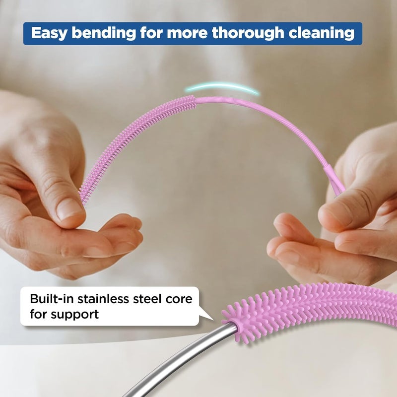 Silicone Straw Cleaner Brush, Extra Long Brush for Cleaning Metal, Glass Straws, Drink Lids, Blue, 2 Pcs - Image 4
