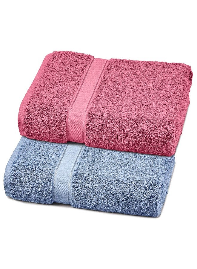 Abstract Solid Luxurious Bath Towels - 100% Natural Cotton Towel Set - Super Absorbent Towels for Bathroom - 27” x 54” - Pink Rose and Chambray Blue - 2 Pack - Image 1