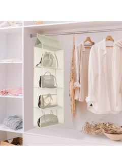 INFOSUN Closet Hanging Handbag Purse Organizer, 2 Pack Detachable Purse Bag Storage Holder for Wardrobe Closet with 4 Large Heavy-Duty Mesh Shelves, Space Saving Purse Organizers System - (Cream White)  - Image 2