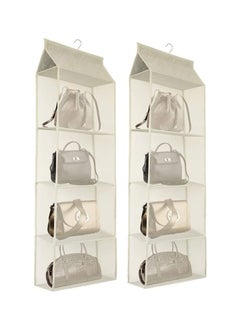 INFOSUN Closet Hanging Handbag Purse Organizer, 2 Pack Detachable Purse Bag Storage Holder for Wardrobe Closet with 4 Large Heavy-Duty Mesh Shelves, Space Saving Purse Organizers System - (Cream White)  - Image 1