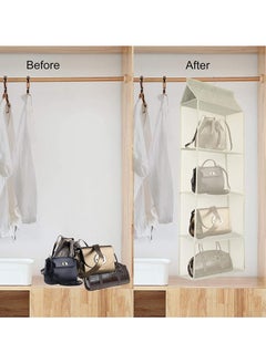 INFOSUN Closet Hanging Handbag Purse Organizer, 2 Pack Detachable Purse Bag Storage Holder for Wardrobe Closet with 4 Large Heavy-Duty Mesh Shelves, Space Saving Purse Organizers System - (Cream White)  - Image 5