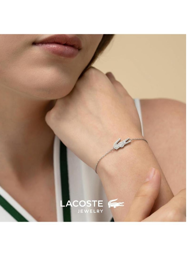 Lacoste Women's Silver-Tone Crocodile Logo Chain Bracelet